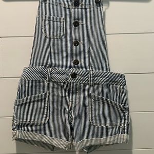Forever 21 Girls, blue and white striped overall shorts